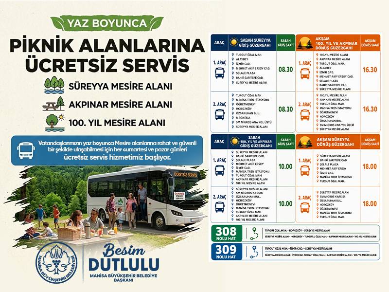 Büyükşehir’den Hafta Sonu Müjdesi: Mesire Alanlarına Ücretsiz Ulaşım Başlıyor