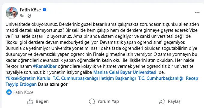 MCBÜ'de Devamsızlık Krizine Düşünce Rotası'ndan Sert Tepki